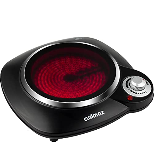 Cusimax CMIP-B112 Portable Hot Plate, Hot Plates for Cooking, Single Ceramic Hob, Black Stainless Steel, 1200W Electric Single Burner, Infrared C