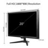 Thinlerain 20" PC Monitor 16:9 1600x900 Kitchen Monitor, LED Monitor Build in Speaker, 5Ms, 60 Hz, VESA Mountable, with VGA HDMI AV BNC USB, for