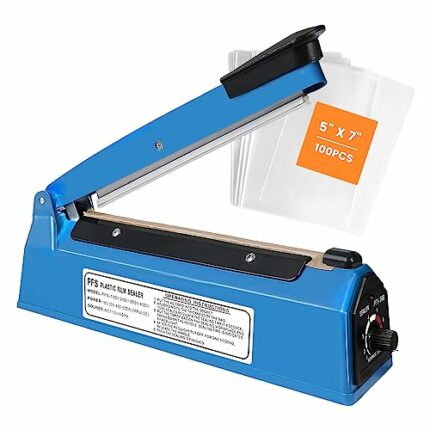 8 Inch Impulse Heat Sealer with 2 Replacement Kits and 100 PE Bags, Manual Bag Sealer Machine for Plastic Bags PE PP Bags