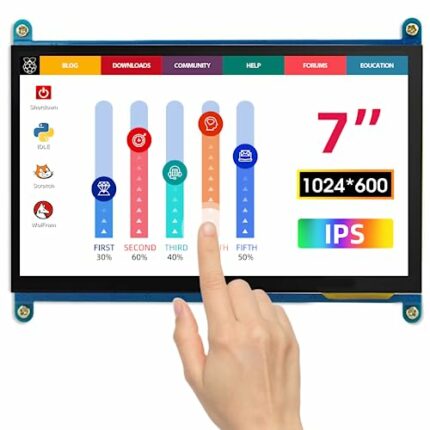ELECROW For Raspberry Pi Screen, 7 Inch Touchscreen Monitor 1024X600 IPS LCD Small Monitor Compatible with Raspberry Pi 4, Raspberry Pi 3, Laptop