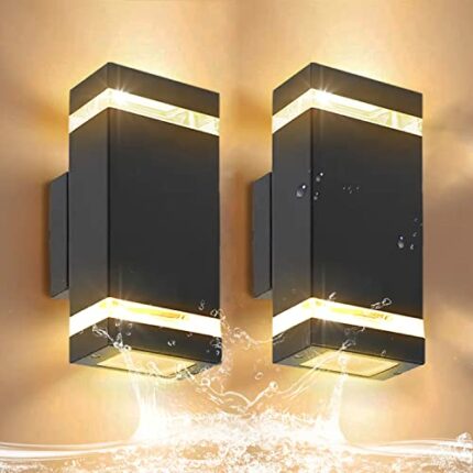 CANMEIJIA LED Wall Lights, 2 Pack Outdoor Wall Lights IP65 Waterproof Outside Lights Porch Light Front Door Lamp Modern Aluminum Black 3000K Incl