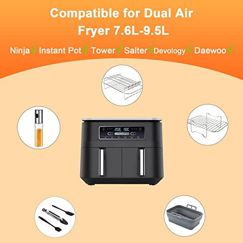 Air Fryer Accessories, 8 Pcs Dual Air Fryer Accessories for Ninja Air Fryer AF400UK & AF451UK & Tower T17088 & AF300UK, Collapsible Air Fryer Lin