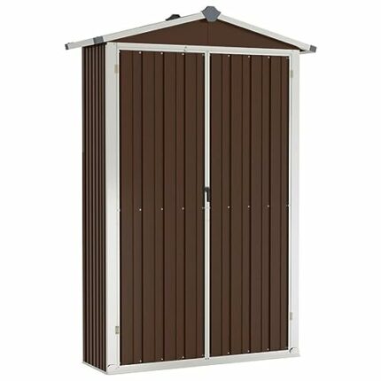 LUKEO Garden Shed Brown 107.5x46x183 cm Galvanised Steel Outdoor Storage Space