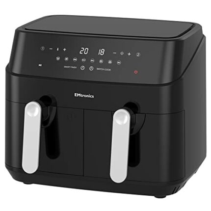 EMtronics EMDAF9LD Dual Air Fryer Extra Large Family Size Double XL 9 Litre Digital with 12 Pre-Set Menus for Oil Free & Low Fat Healthy Cooking,