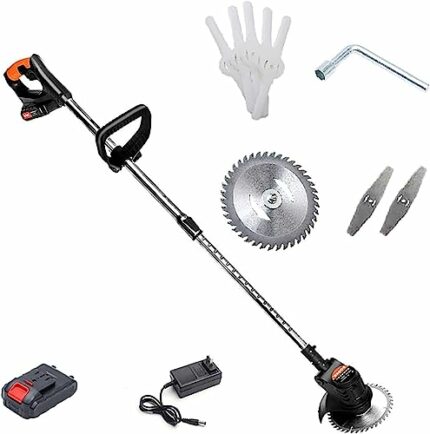 Cordless Trimmer, Adjustable Length Swivel Head Rechargeable Portable Lawn Mower with 3 Blades Battery Powered 24V Light Weeder