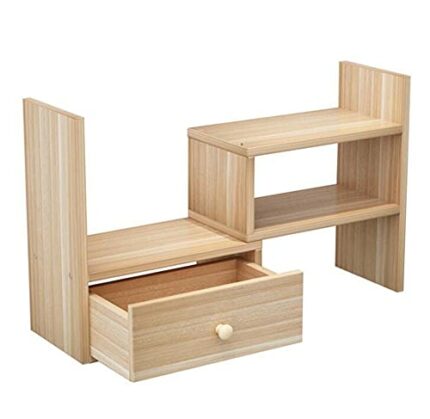 BCLGCF Wooden Desk Storage Organizer with 1 Drawers, Versatility Desktop Display Shelf Organizer for Office, Home, Kitchen, Bathroom, Makeup, Stu