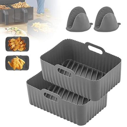 4PCS Silicone Liner for Ninja Dual Air Fryer AF400UK &Tower T17088,SHUOMAO Reusable Air Fryer Basket Pot Liner for Ninja AF300UK/AF400UK,Tower,Vo
