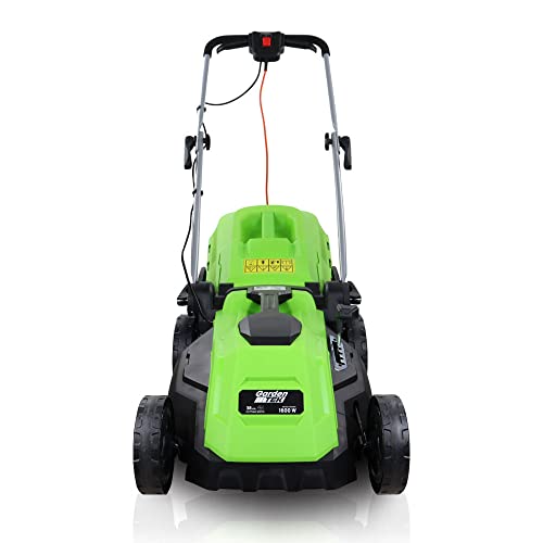 GardenTek 15"/38cm Corded Electric 1600w/230v Roller Mulching Lawn Mower, 5 Cutting Heights, 40l Grass Catcher, 10m Power Cable, Lawnmower 2 Year