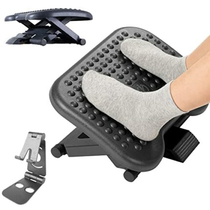 luoyipink Foot Rest, 3 Height Adjustable Under Desk Foot Rest, Foot Stool with 30 Degree Tilt Angle Adjustment, Massage Surface Texture Improves