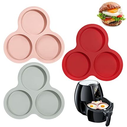 3 Pcs Silicone Air Fryer Egg Mold, AIFUDA Nonstick Air Fryer Baking Pan Air Fryer Accessories with 3 Cavity for Air Fryers Above 6QT