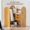 Bamboo Desktop Bookshelf Organizer, Adjustable Office Desk Storage Shelf Rack, Natural Wood Tabletop Display Shelf Rack for Office Supplies, Home