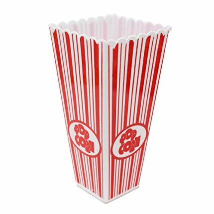 SUL Plastic Red & White Striped Classic Popcorn Holder for Movie Night Candy Container, Sweets Food Snacks Holders, Birthday Sleepover Party Trea
