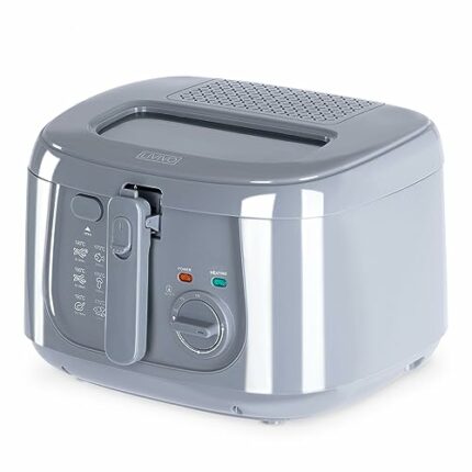 LIVIVO Electric 2.5L Deep Fat Countertop Fryer Non-Stick Coating, Internal Mesh Basket with Safety Handle and Viewing Window Easy Clean (White) (