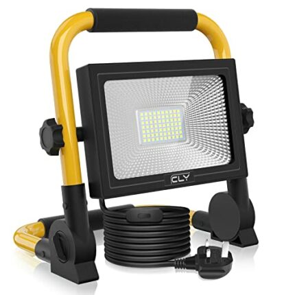 CLV 60W LED Work Light 5200LM, Job Site Light, Plug in Folding FloodLight, Portable Stand Work Lights Mains Powered LoftLight for Car Repairing H