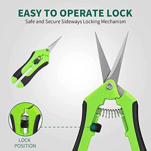 Jasni Professional Pruning Shears, Trimming Scissors - Straight Tip, Gardening Hand Pruner Pruning Shear Stainless Steel Blades with Spring-Loade