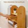 Bamboo Desktop Bookshelf Organizer, Adjustable Office Desk Storage Shelf Rack, Natural Wood Tabletop Display Shelf Rack for Office Supplies, Home