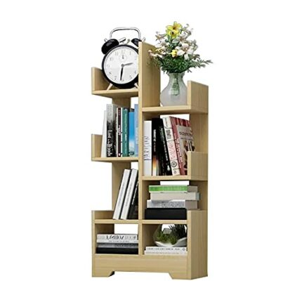 MILECN Tree Bookshelf, 7-Tier Shelf Rustic Bookcase | Retro Wood Storage Rack For Cds/Movies/Books | Anti-Fall Utility Organizer Shelves For Livi