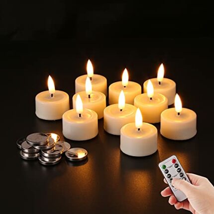 Eywamage Remote Tea Light Candles Real Wax Flickering Realistic Ivory LED Tea Votive Candle Battery Included