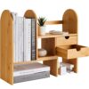Bamboo Desktop Bookshelf Organizer, Adjustable Office Desk Storage Shelf Rack, Natural Wood Tabletop Display Shelf Rack for Office Supplies, Home