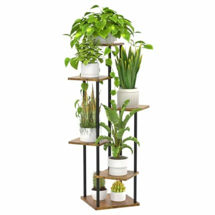 KAZITOO 6 Tier Tall Plant Stands Corner Indoor, 116cm Large Metal Flower Pots Shelf for Multiple Plants, Tiered Plant Holder Display Rack for Gar