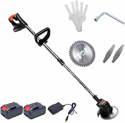 Cordless Trimmer, 24v Electric Handheld Lawn Mower with 3 Styles Blades 2 Batteries 1 Charger Adjustable Length Machine Head Angle Weeder