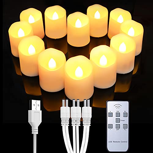 Homemory 6 PCS Rechargeable Flameless Tealights Votive Candles with Remote, Battery Tea Lights with Timer, Electric Fake Candle in Warm White (US