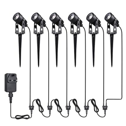 Tomshine 6 Pack 12V 6.56ft Garden Spike Lights Mains Powered Ip65 Waterproof Outdoor Decorative Garden Spotlights for Pathway Patio Yard,Black,LT