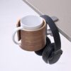 urbanplus Desk Cup Holder, Anti-Spill Wood Cup Holder for Desk with Aluminium Mount, for Home, Office, Work from Home, Gaming