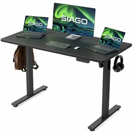 SIAGO Electric Standing Desk Adjustable - 48 x 24 Inch Sit Stand Desk with Cable Management - 3 Memory Preset Adjustable Height Stand up Computer