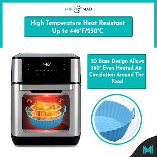 MIR & MAD® 2PCS Air Fryer Silicone Liner & 2 Cupcake Liners | 8 Inch Round Food Safe Non Stick Reusable Silicone Air Fryer Liner | Air Fryer Acce