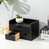 ExoLiry Black Bamboo Desk Organizer Wooden Storage Cabinet 3 Drawers with Shelf Tabletop Organization Box Home Office Workspace Bathroom Toiletri