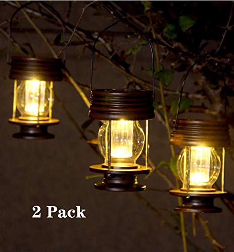 pearlstar Solar Lantern - Hanging Solar Lights Outdoor - 2 Pack Solar Powered Waterproof Led Lanterns Vintage Design for Landscape,Yard,Garden,Pa