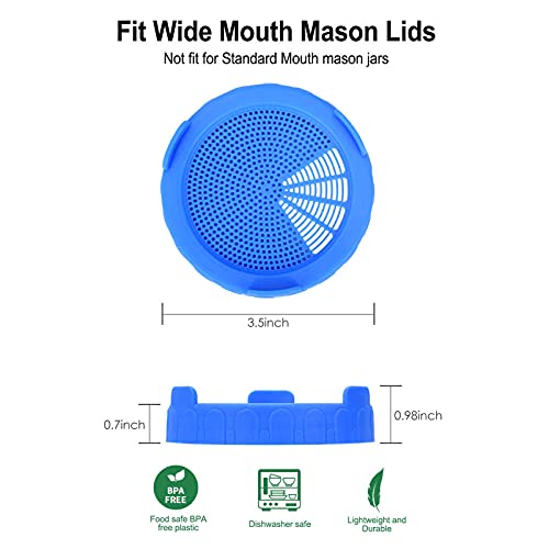 6Pcs Seed Sprouting Jar Kit - Wide Mouth 86mm Caliber Food Grade Pp Plastic Sprouting Jar Lid, Seed Mason Jar, for Growing Broccoli, Alfalfa, and