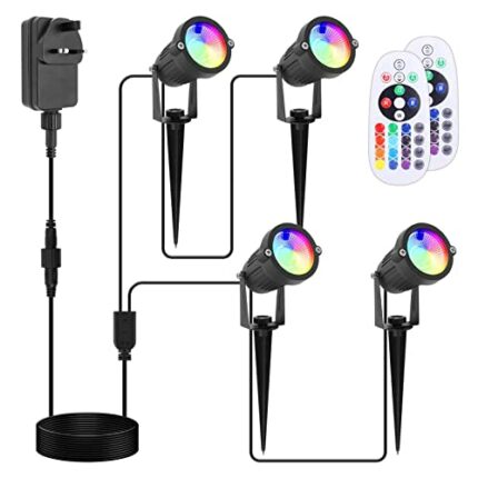 APONUO RGB Garden Pathway Lighting with Adapter, 30m/98.4ft 12V LED Landscape Lights with Remote Control IP66 Waterproof Color Changing Decorativ