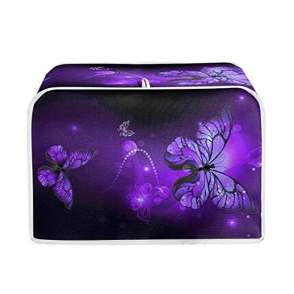 Talayituse Purple Butterfly Print Toaster Cover 4 Slice Wide Slot, Lightweight Toaster Cover Dust Protection Washable Appliance Bag Bread Maker C