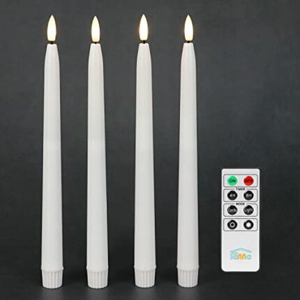 Fanna Flameless Taper Candles with Timer, Battery Operated Candles Real Wax Finished, Remote and Batteries Included - Set of 4 (White)
