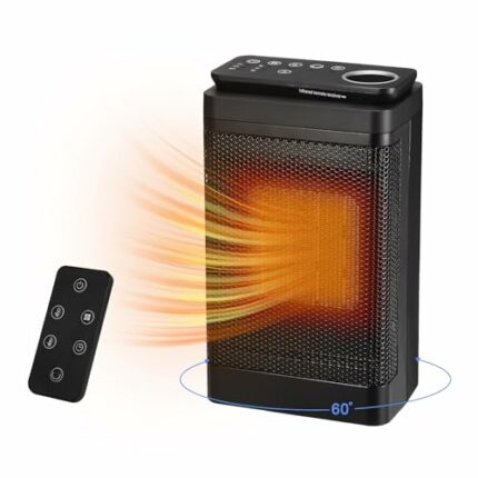 Augot Remote Control Space Heater, 60° Oscillating Heater PTC Ceramic Electric Heater for Home with Thermostat, 2/4/6/8/1012H Timer, Overheating