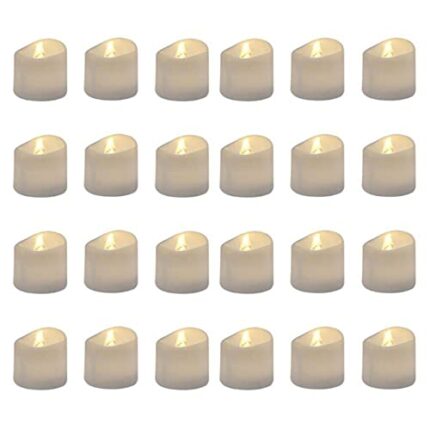 GrassVillage Pack of 24 Realistic and Bright Led Candle Lights in Wave Design, 3.5 cm x 4 cm Tall, Flameless Tea Light Candles, Electric Fake Can