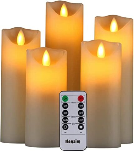 HANZIM LED Candles,Flameless Candles 5" 6" 7" 8" 9" Set of 5 Real Wax Battery Candle Pillars, Realistic Dancing Mood Candles and 10 Key Remote Co