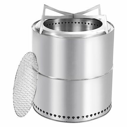 REDCAMP Portable Smokeless Fire Pit with Grill, 42 x 40 cm Stainless Steel Less Smoke Firepit Wood Burning with Carrying Case for Outdoor Camping
