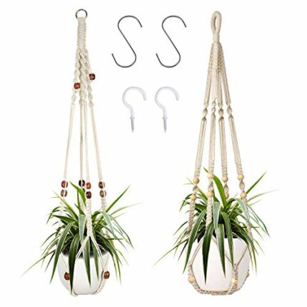 Augshy Macrame Plant Hanger, 2 Packs Plant Hangers, Hanging Planter for Indoor Plants Decorative Macrame Pot Hanger for Home Decor,White,35 inche