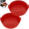 2Pcs Air Fryer Liner Red Reusable Silicone Air Fryer Pot Heat Resistant Air Fryer Non-Stick Silicone Basket 7.9inch Round Baking Pan Air Fryer Ac