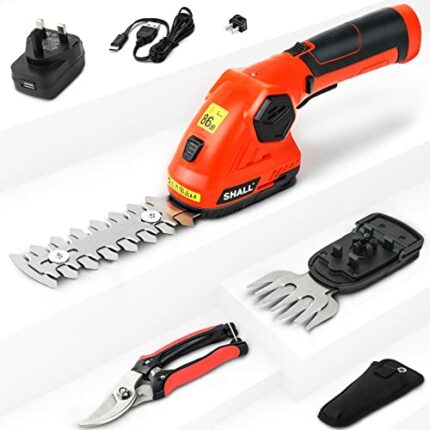 SHALL Cordless Grass Shear & Hedge Trimmer - 7.2V Electric Shrub Trimmer 2 in 1 Handheld Grass Trimmer Hedge Shears, Hedge Clippers Grass Cutter