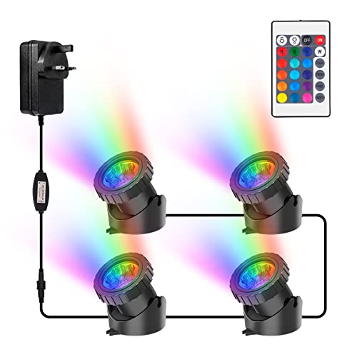 NATPOW Pond Lights, Mains Powered, RGB Underwater spot, Aquarium Lights with Remote Control, IP68 Waterproof, Multicoloured, Submersible, for Aqu