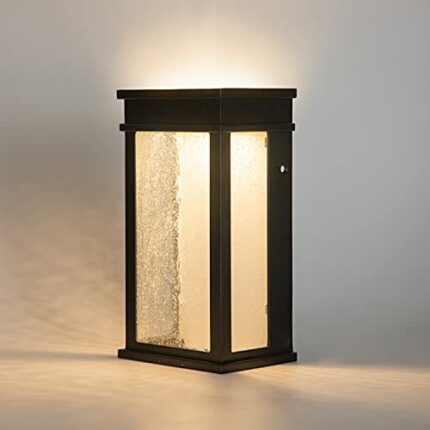 LUTEC 800Lumen 3000K LED Wall Light Dusk to Dawn with Seeded Glass, Modren Porch Light, Indoor Outdoor Sconce Wall Lighting