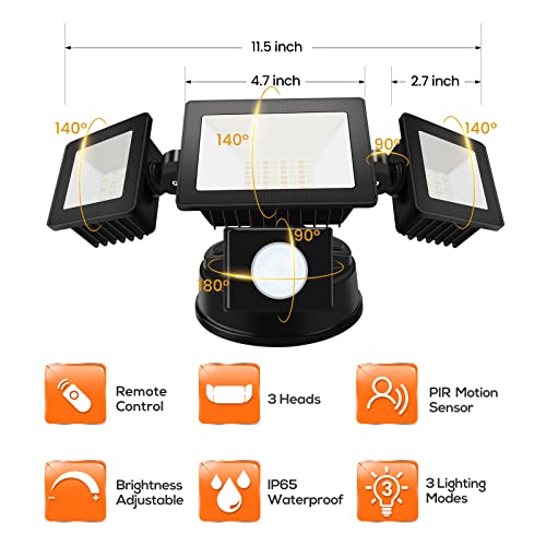 ALUSSO Security Lights Outdoor Motion Sensor, 30W 2400LM 3000K-6500K Outdoor Lights Floodlights Remote Control, IP65 Waterproof PIR Lights Outdoo