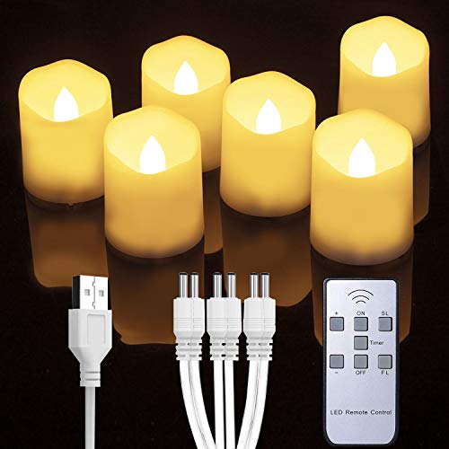 Homemory 6 PCS Rechargeable Flameless Tealights Votive Candles with Remote, Battery Tea Lights with Timer, Electric Fake Candle in Warm White (US