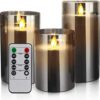 YMing LED Flameless Candles, Real Wax Moving Effect Flickering Glass Candles Set, Pillar Battery Operated Candles with Timer Remote,4" 5" 6" Pack