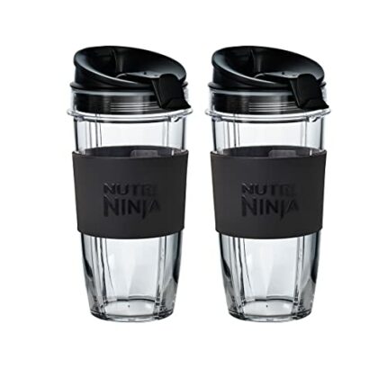 Ninja 2X 650ml Cups with Sleeves [XSK652UK] Official Accessory, Compatible with Selected Ninja Blenders, Clear/Black