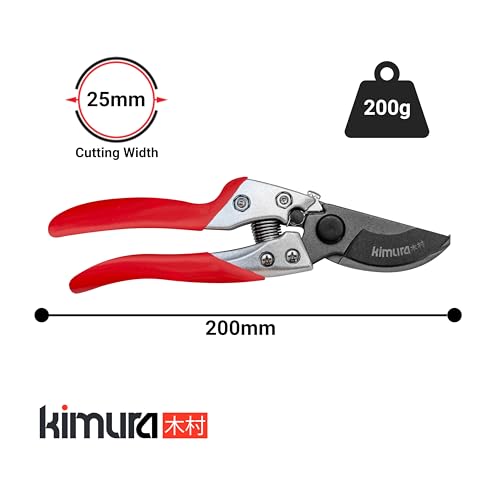 Kimura 8" Pro Bypass Garden Secateurs, Heavy Duty Premium Japanese SK5 Steel Blades, Non-Slip PVC Coated Handles, Lightweight & Ergonomic, Japane